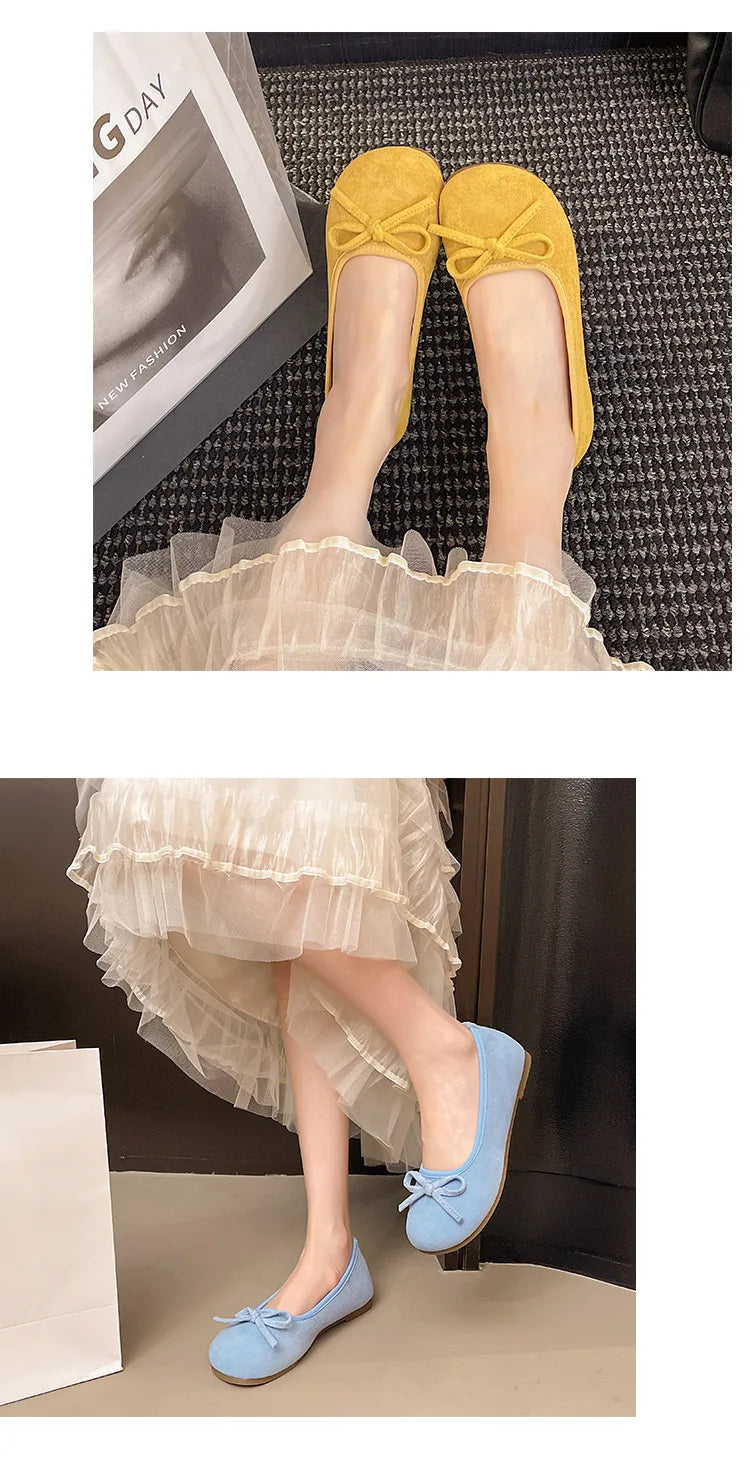 Frauen Ballett Flache Schuhe 2025 - Vier Jahreszeiten Komfortabel Anti Rutsch - Outdoor Casual Schuhe Fashion Schleifenknoten Retro Candy Farbe Damen Schuhe