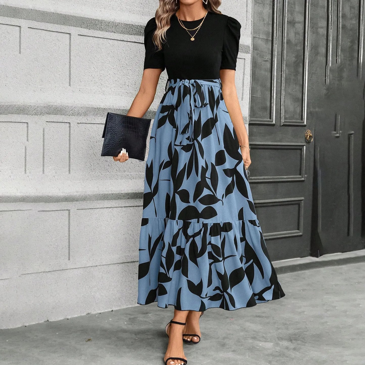 Spring Elegant Dress For Women Bow Tie Waist Cinched Dress A-Lin Flowing Skirt Office Women'S Clothing High Waisted Fashion Dres