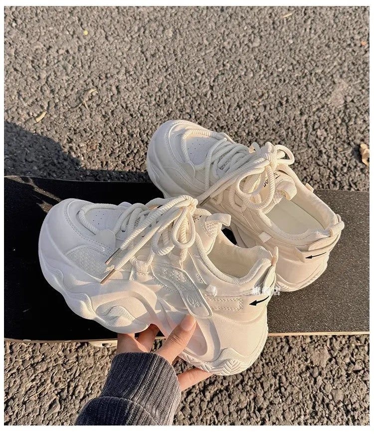 YSHUNIJ Plateau Sneaker Damen - Weiß 3cm Absatz Passt