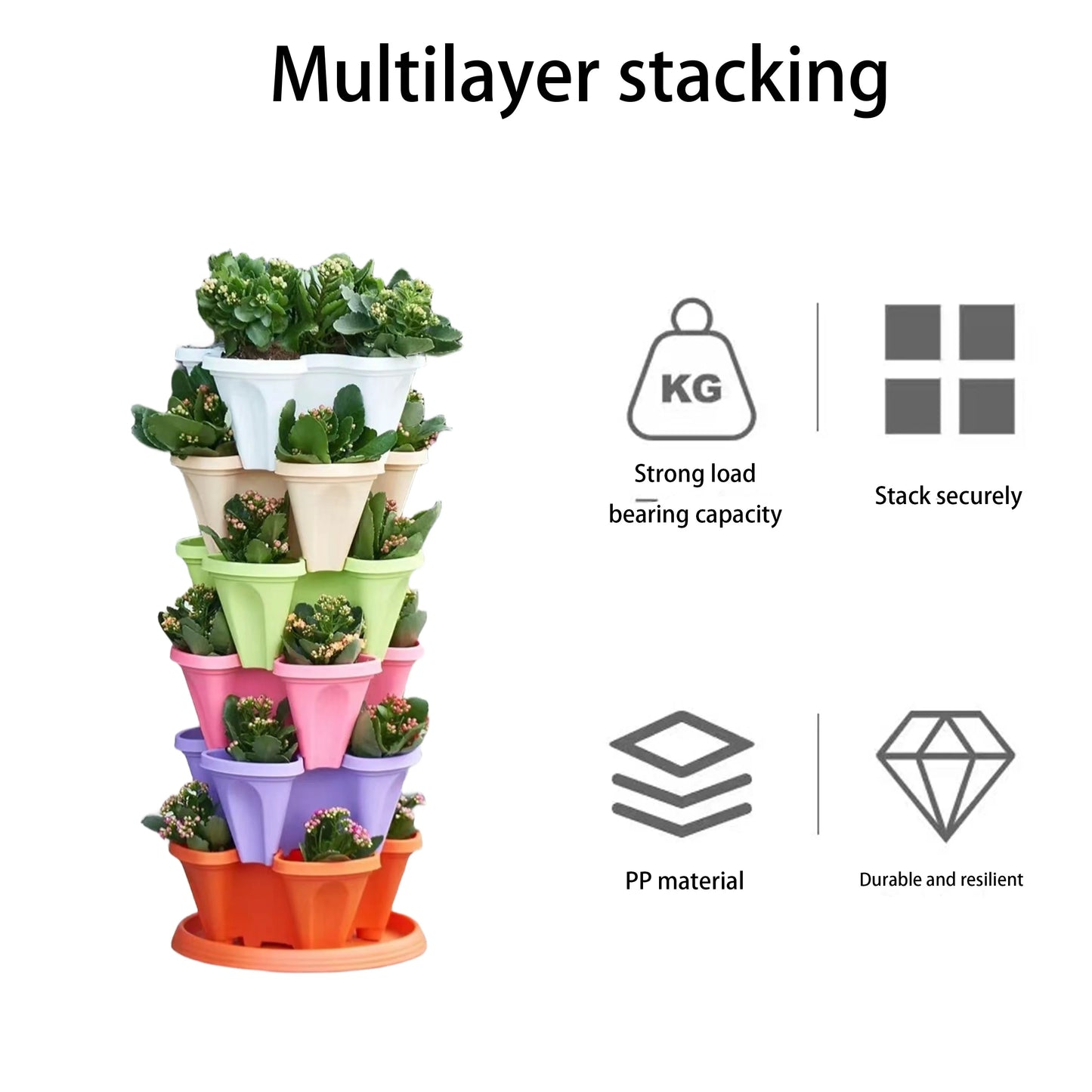 Vertical Plantation Tower Style Garden, Stackable Herb Garden Plantation, Vegetable Planting Pot, Petal Shaped Flower Pot