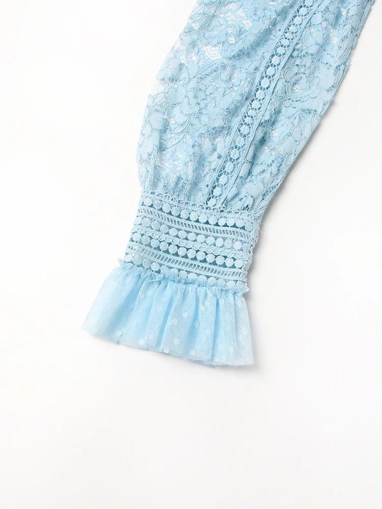 TWOTWINSTYLE Elegant Dresses For Women Stand Collar Long Sleeve High Waist Embroidery Slim Dress Female Fashion Clothing 2023