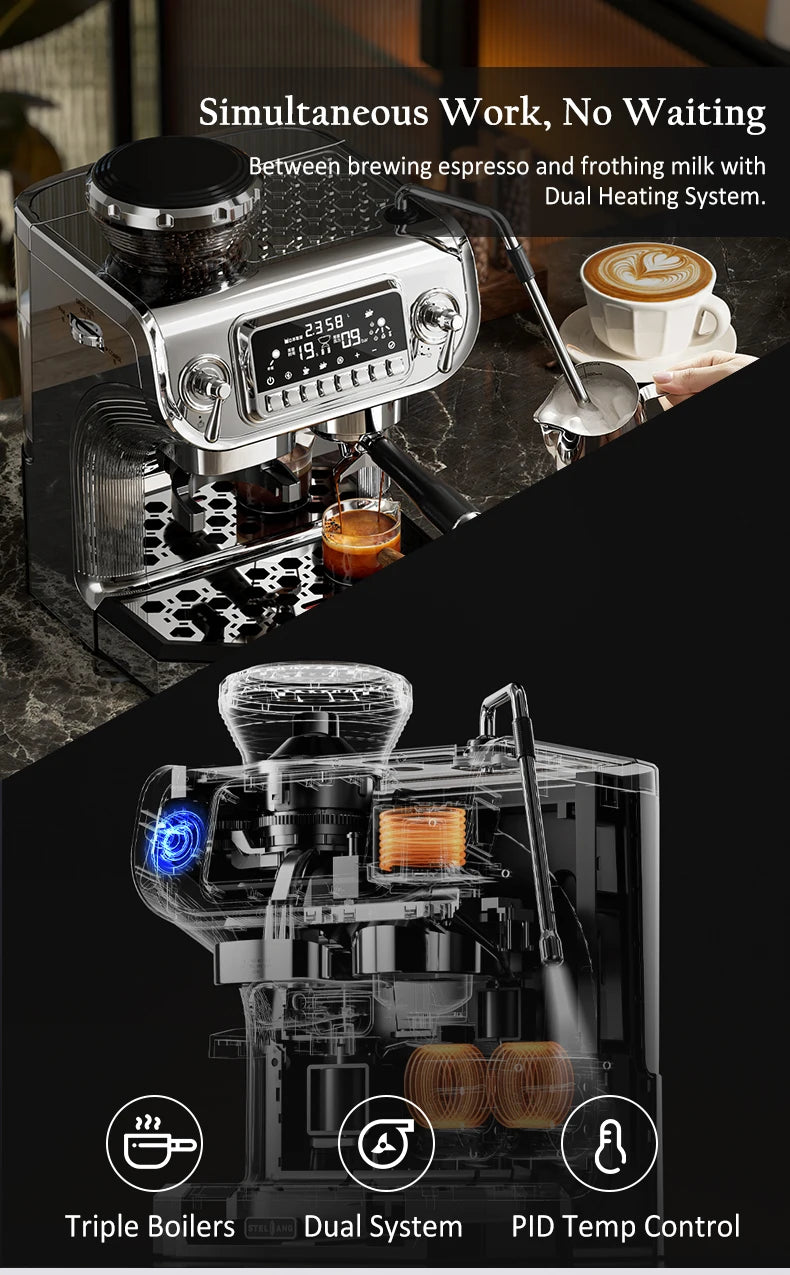 Mcilpoog TC530 Semi Automatic Coffee Machine with Grinder & Powerful Steamer,5.5-Inch Display,Coffee Maker for Home and Office.