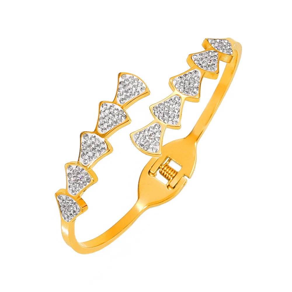 Geometrisches Strass Luxus Armband für Damen - Neues Edelstahl Goldplattiert Offenes Armband - Mädchen Charm Schmuck Großhandel
