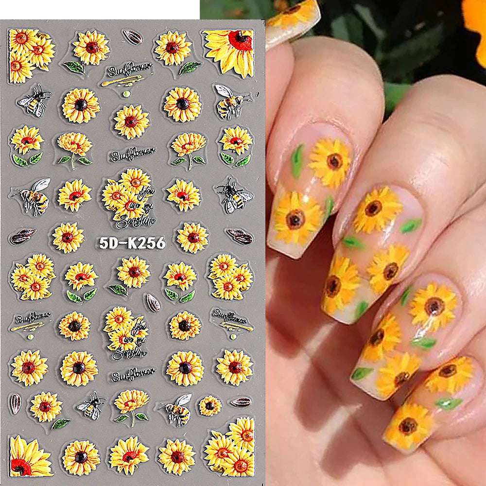 GL5D-K256 5D Sonnenblumen Nagelsticker - Herbstdesign Prägung