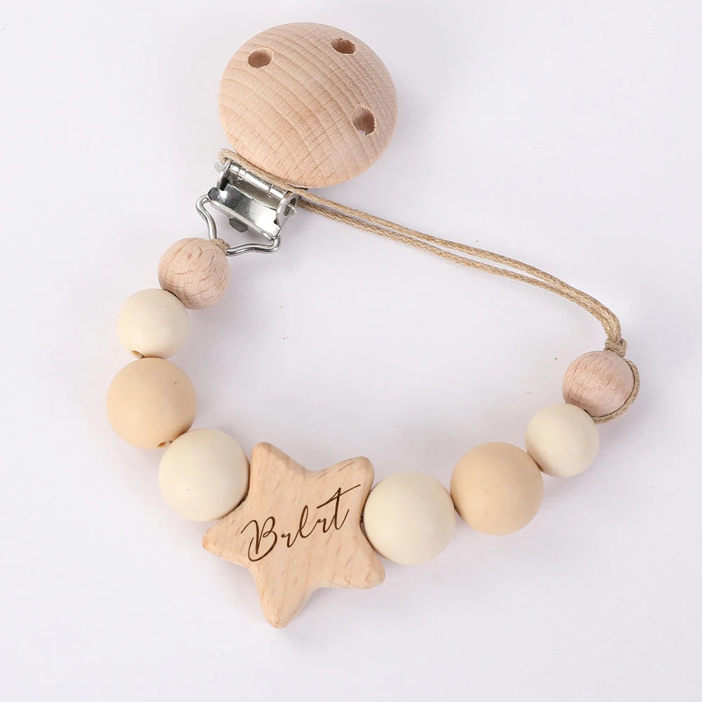 Personalized Baby Pacifier Clip Custom Name Infant Dummy Clip Baby Souvenir Newborn Gift Wood Baby Supplies New Mother Gift