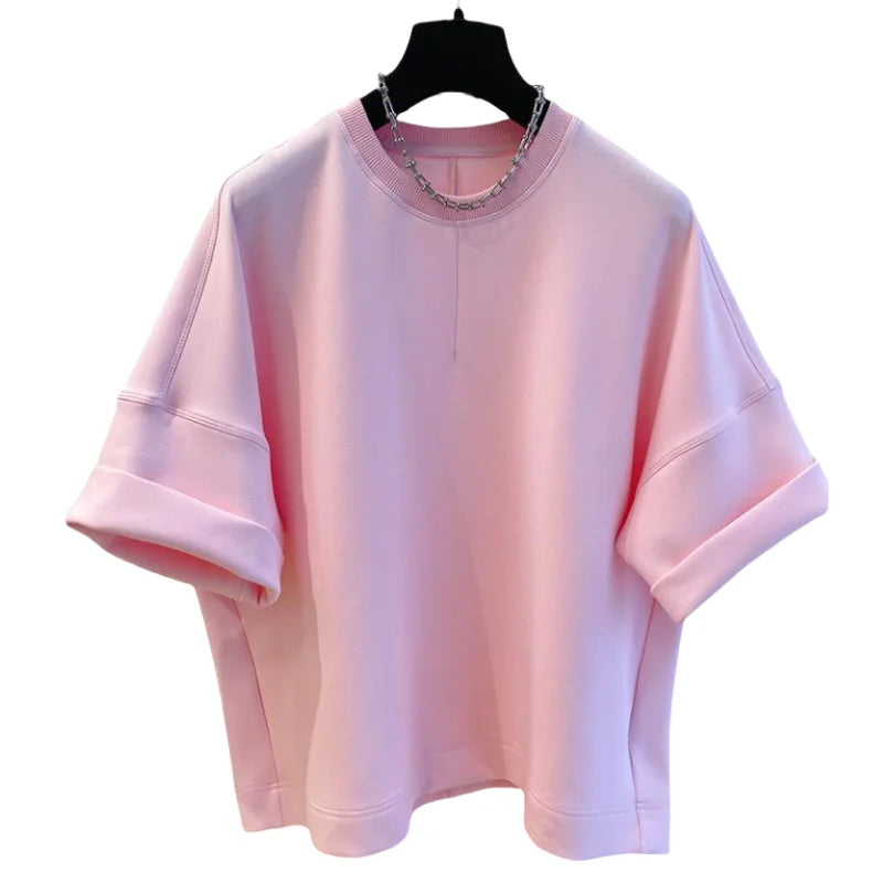 Women T-shirt 2025 Summer New Solid Color Short-sleeved T-shirt Female Loose Casual Round Neck T Shirt