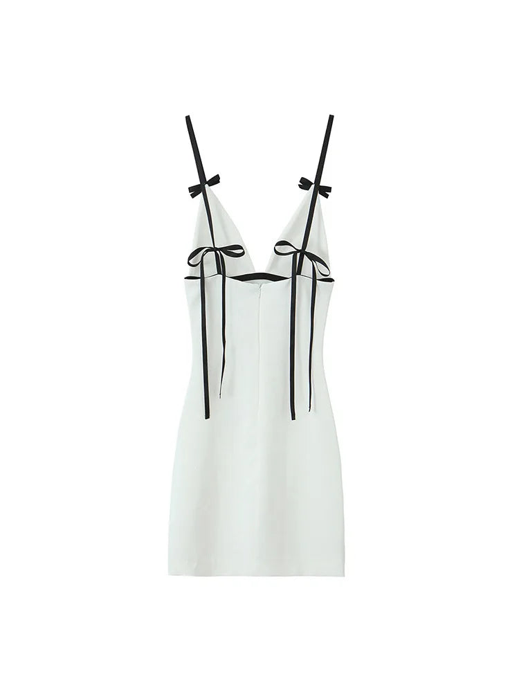 Elegant Women Dresses with Bow Mini Dress Outfits Backless Sleeveless Fashion Summer Suspenders Dresses 2024 High Street