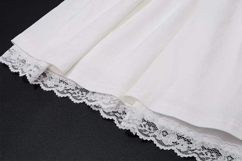 WhereMery Elegant Women Aesthetic  Pleated Mini Dress Y2K White Sleeveless Square-neck Lace-up Off Shoulder Spring Party Dresses