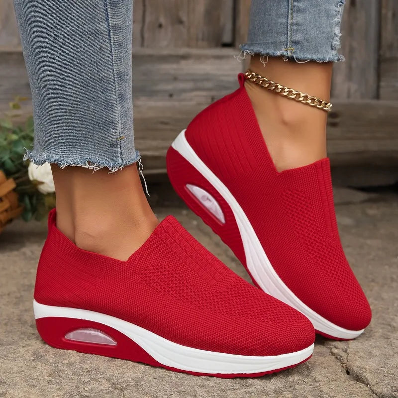 New Women Tennis Walking Shoes Air Cushion Non Slip Orthopedic Shoes Ladies Platform Mules Breathable Wedge Female Sneakers