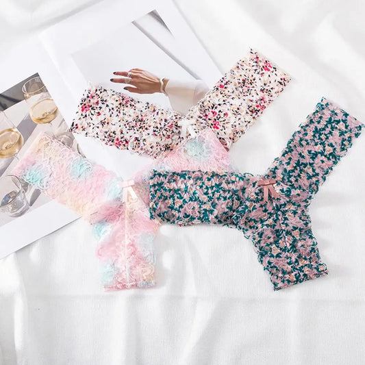 Floral Lace Women Panties Seamless Bow Decor Low Waist Elegant Lace Panties Women Panties Breathable Girls Underwear Lingerie