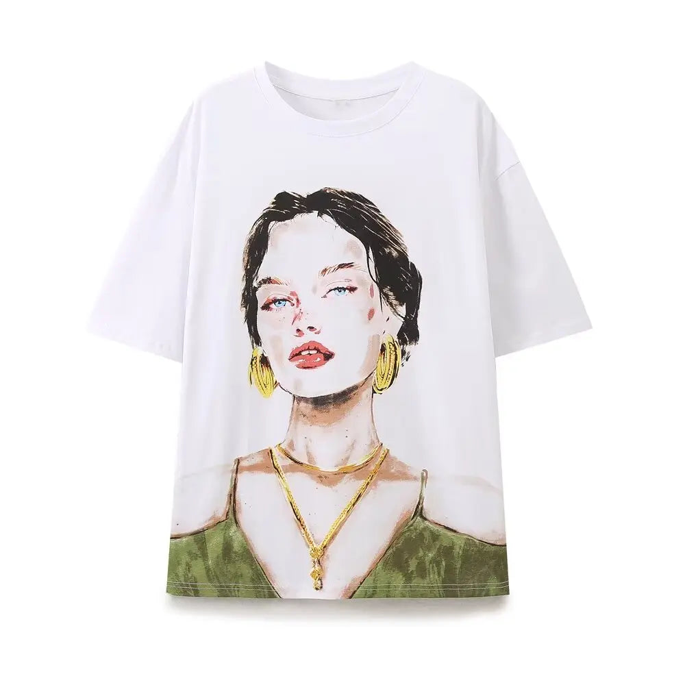 Print T-Shirts Woman Summer 2024 Short Sleeve Top Y2k Basics Letter Tops O-Neck Women Tops Women's Graphic T-shirt