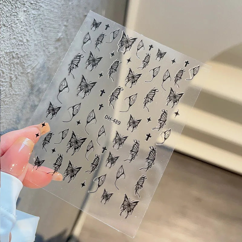 Autocolante roz violet Aurora Shell fluture unghii autocolante strălucitoare cu laser 3D fluturi unghii decalcomanii 8 * 10cm adeziv Aurora Shell fluture N