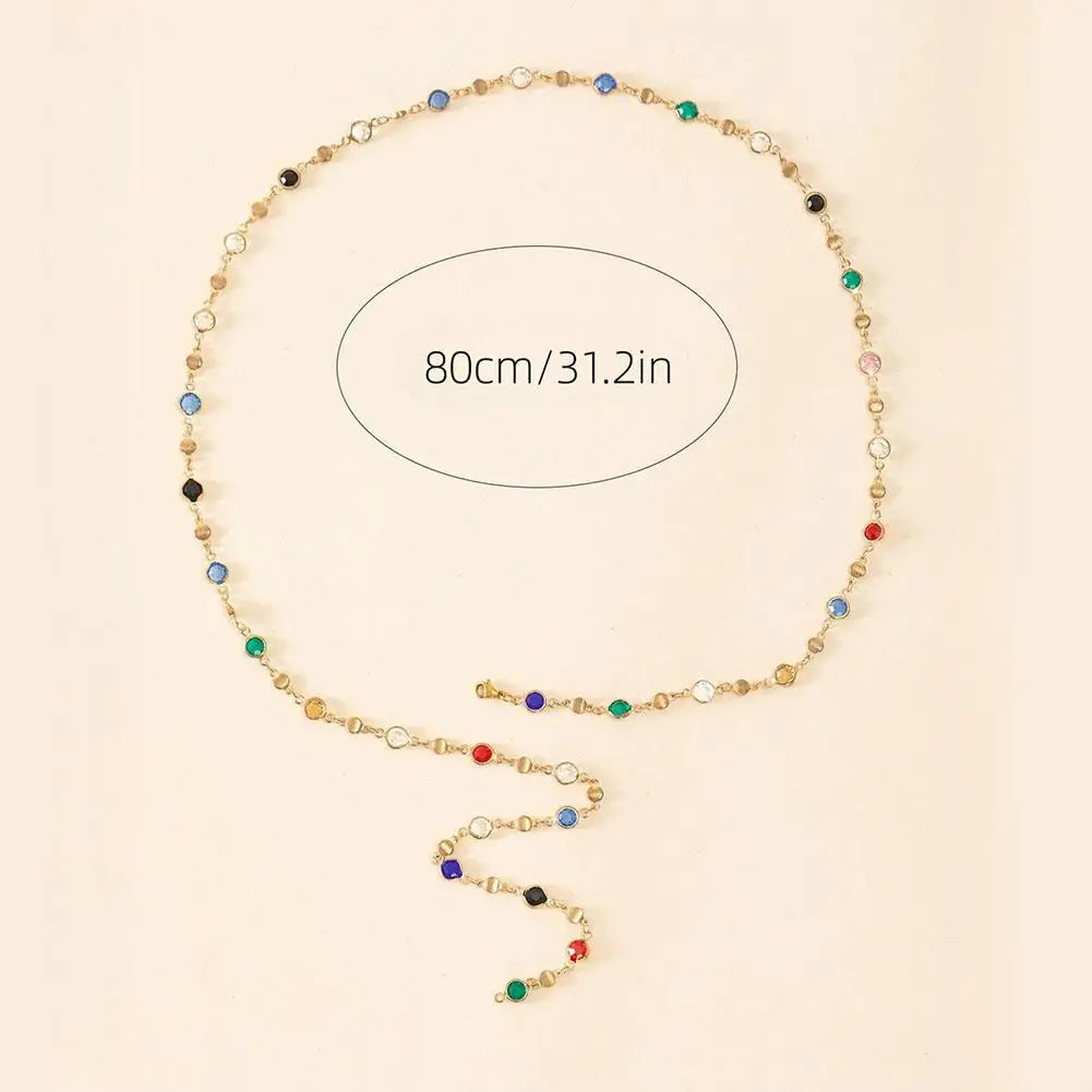 Bohemian Colorful Glass Long Y-Shaped Necklace Metal Collarbone Chain Gold Silver Color Summer Holiday Party Body Jewelry Gifts