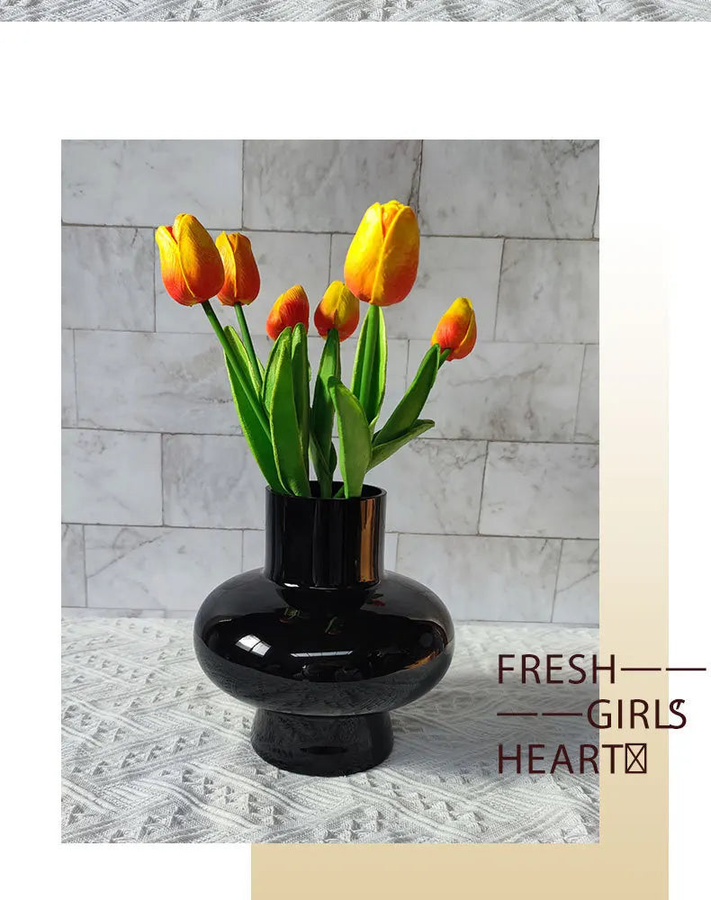 Green Pot Bellied Glass Vase Floral Arrangement Accessories Hydroponics Terrarium Flower Vase Home Decoration Accessories