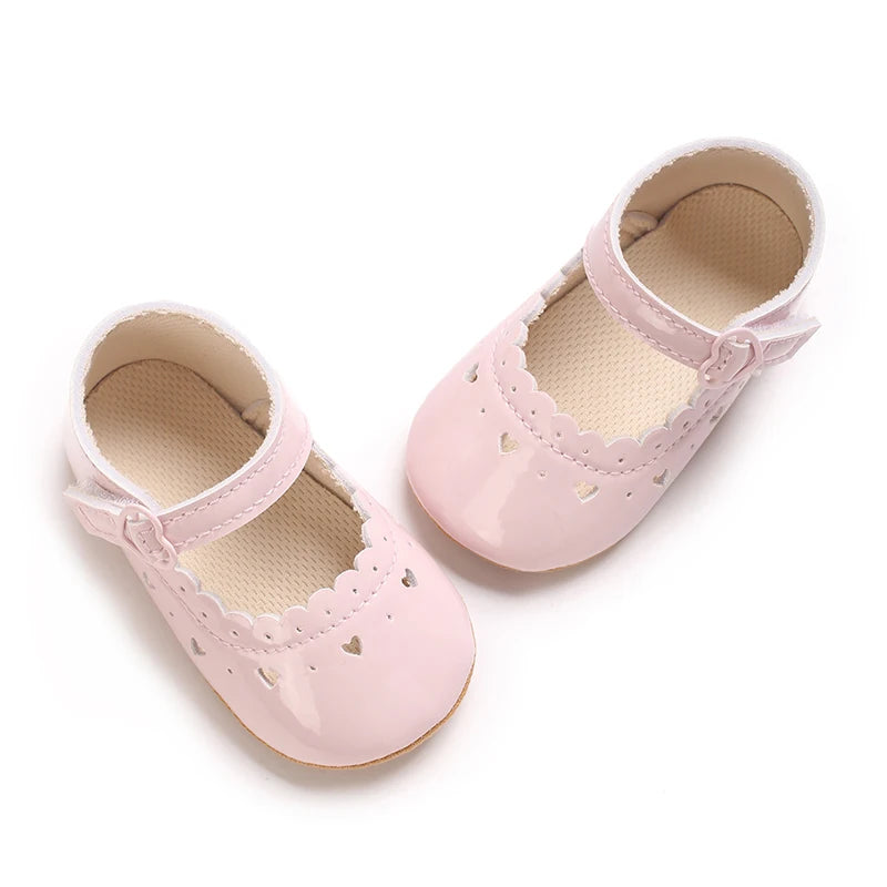 Einfarbige Baby Mädchen Mary Jane Schuhe 2025 - Weiche Gummisohle Anti-Rutsch - Frühling Herbst Prinzessin Schuhe 0-18M