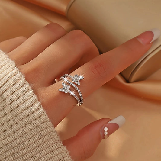 Elegant and Adjustable Double Butterfly Ring  Three-layer Ring Personalized Index Finger Ring  Suitable for Daily wear and Gift