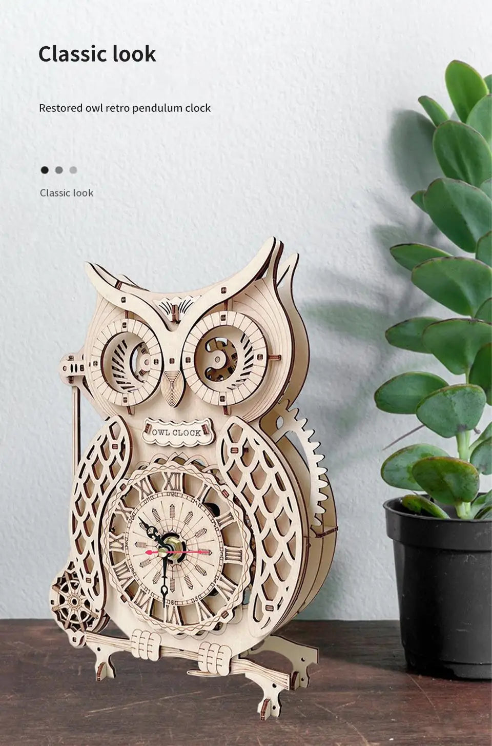 Holz-Puzzle 2025: Wooden 3D Owl Clock Model - Creative DIY Wall Clock Mechanical Retro Pendulum Collection