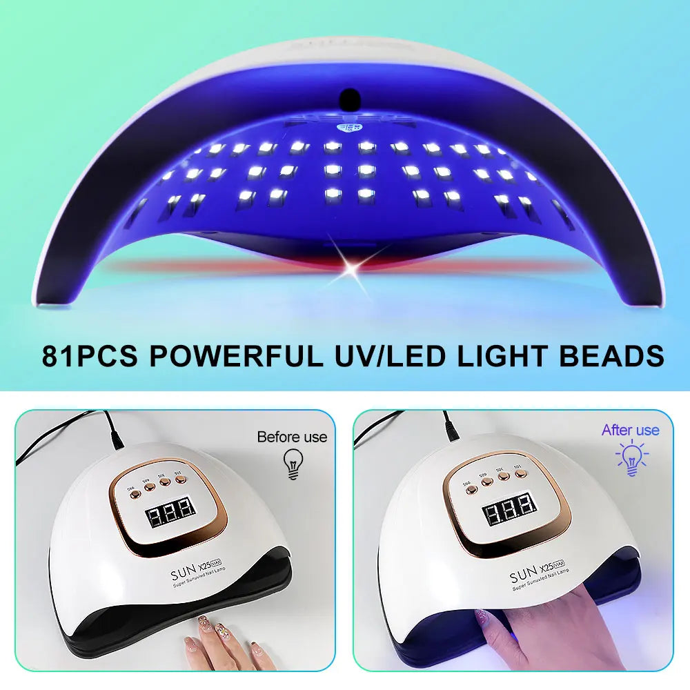 Lampă UV SUN X25MAX 81LED pentru uscarea unghiilor, uscare rapidă, toate tipurile de ojă cu gel, uscător de lumină UV puternic profesional, salon de manichiură