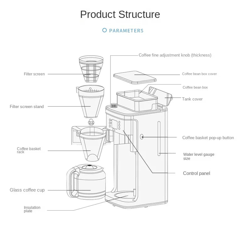 Italian American Automatic Coffee Machine Household Coffee Machine 20bar Extraction Concentration Optional Automatic Grinding