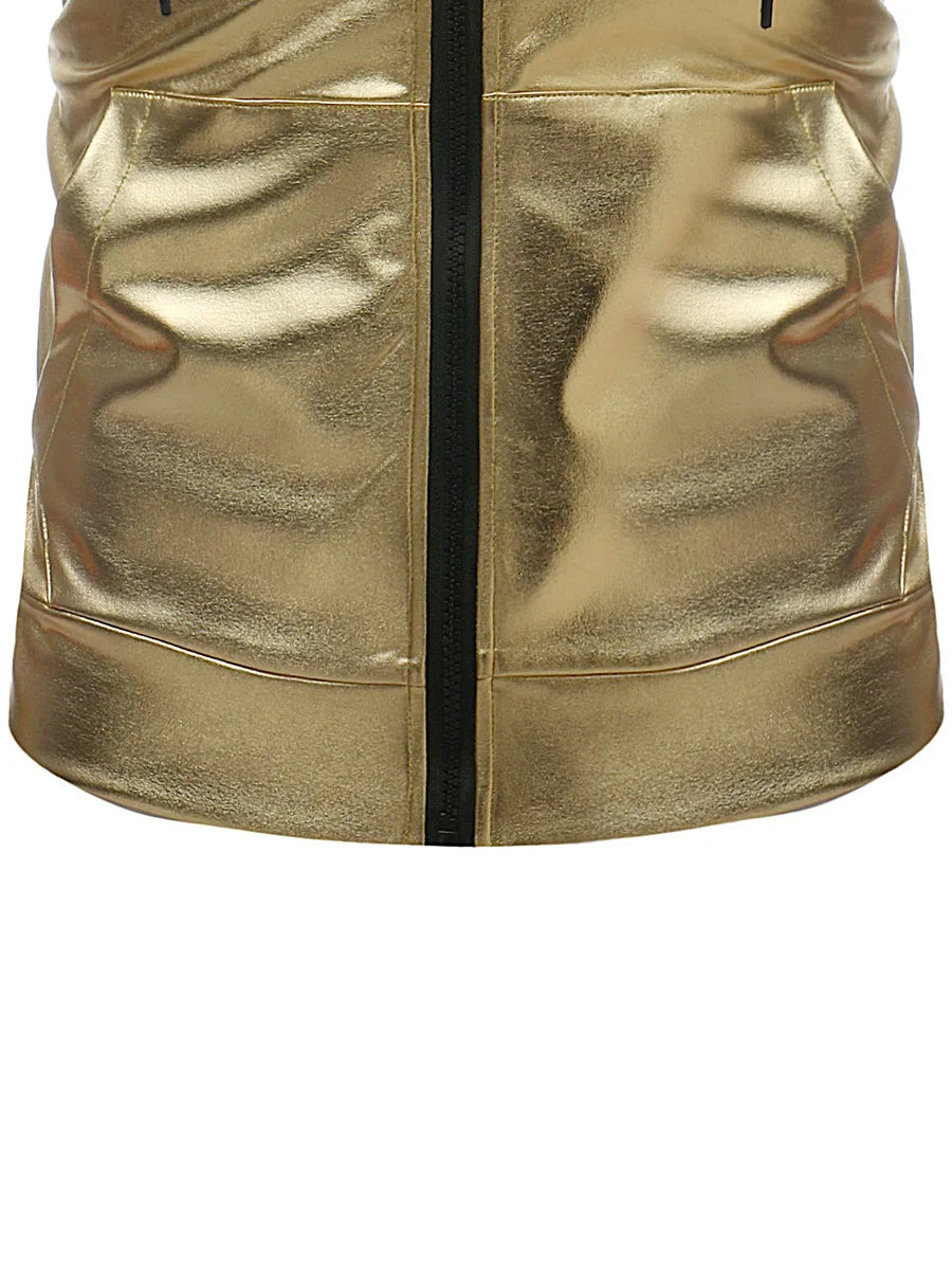 Goldene Herrenweste Kapuze - Reißverschluss S-XXL Silber