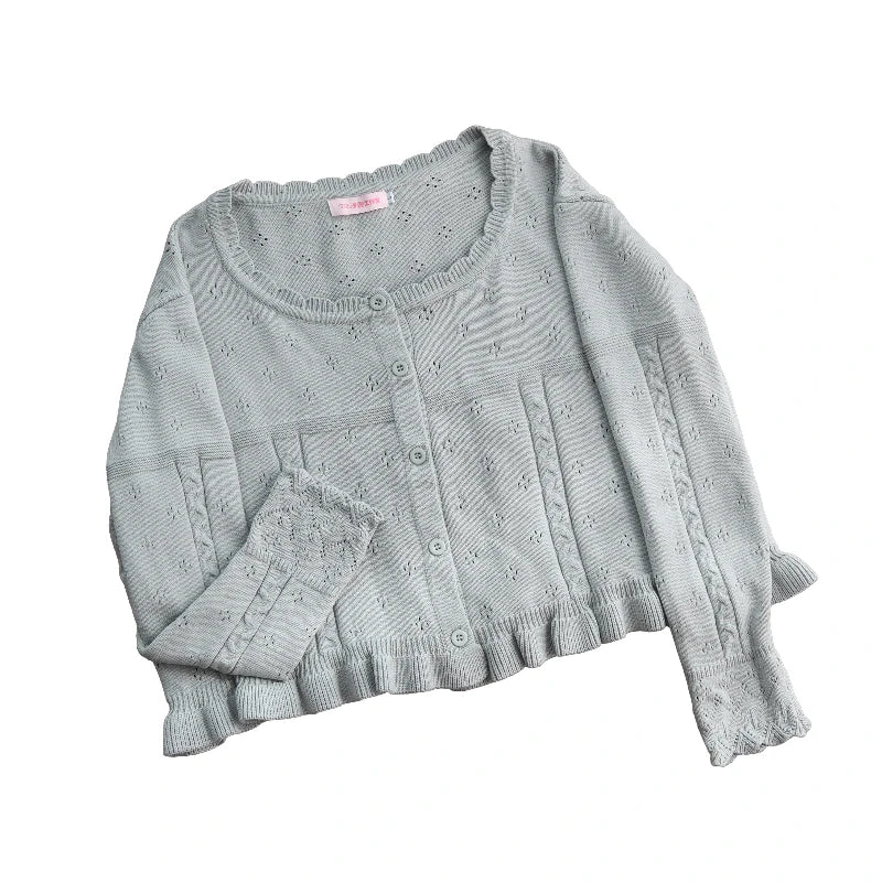 UZSCCN Lolita Cardigan O-Ausschnitt Rüschen - Größe Regular, Strickgewicht Mittel, Regular Fit