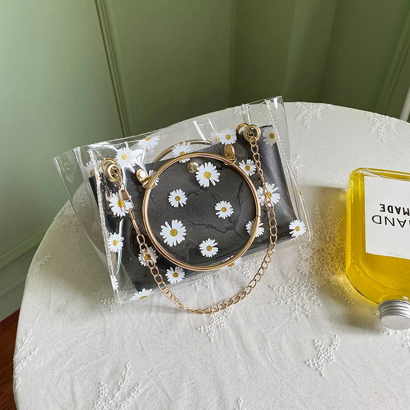 Fashion Crossbody Bags for Women Summer and Autumn New Daisy Print Pattern Jelly Women Bags One Shoulder Portable Female Handbag