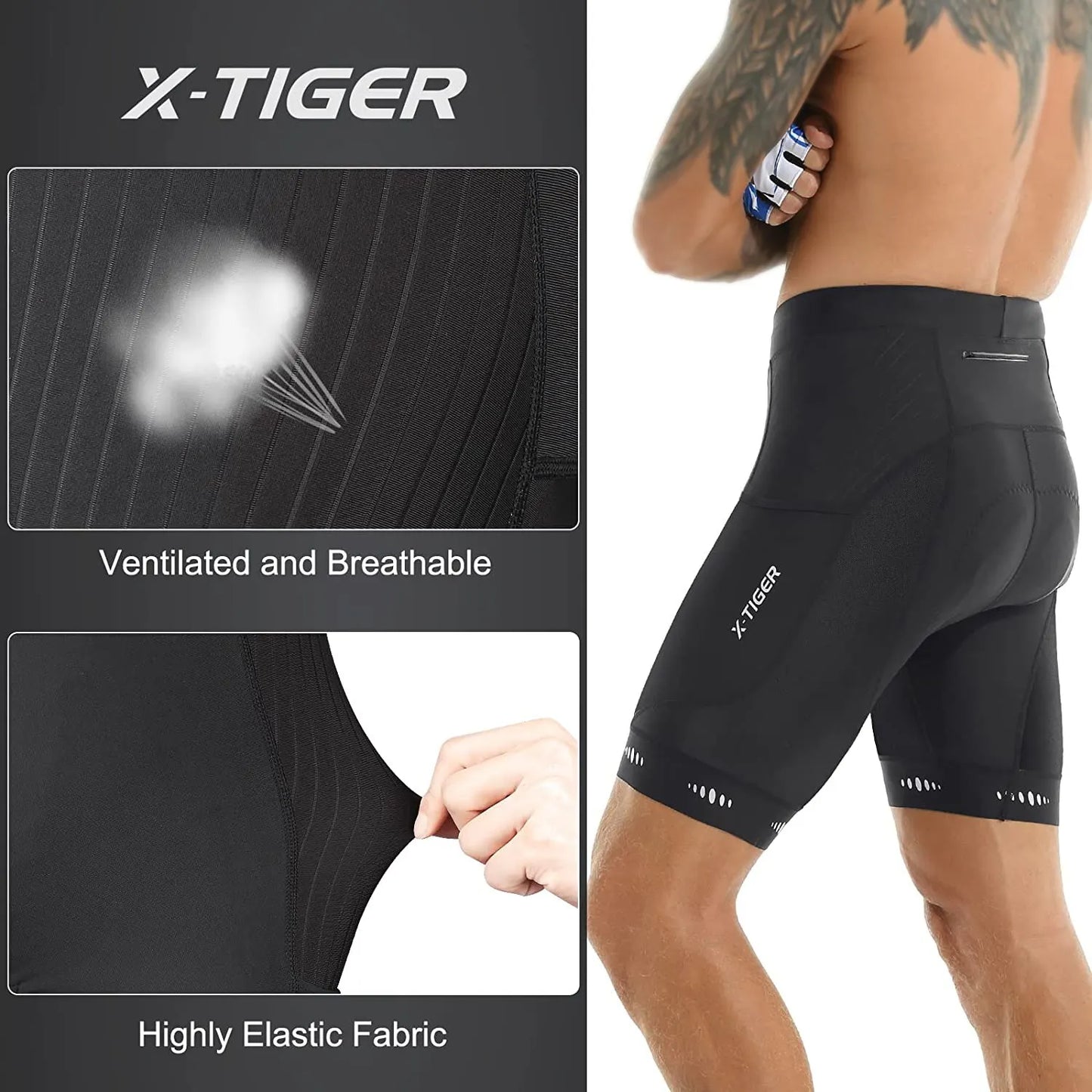 X-TIGER Radhose 5D-Gel-Polster - UV-Schutz, reflektierend