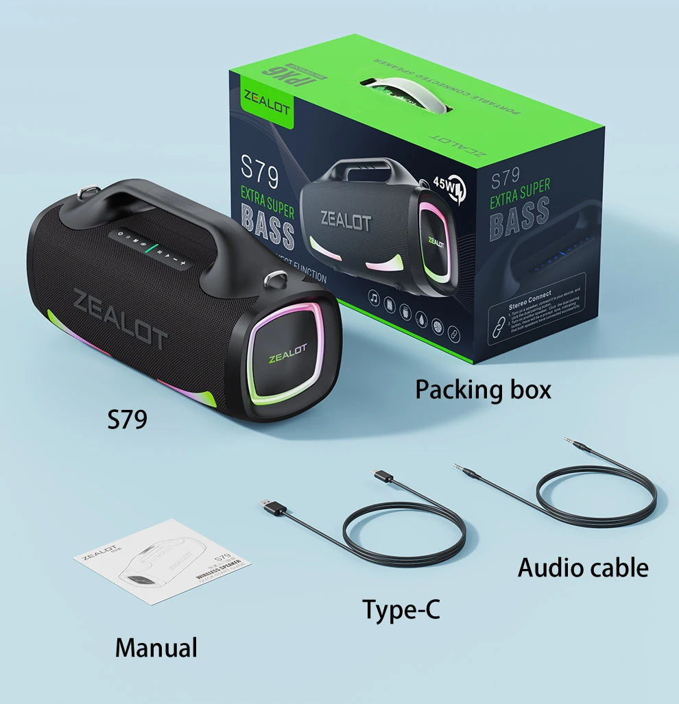 Boxă Bluetooth 2025: Subwoofer portabil wireless Zealot S79 de 100 W pentru exterior, colecție de sunete HiFi