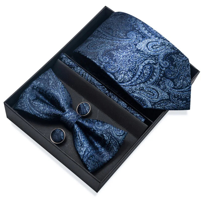 Men's Tie Pin cuff square bow Tie with pocket square cufflinks Set Paisley Men's Business Wedding Suit Accessories 6-piece set
