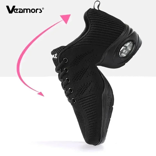 Women New PU Soft Outsole Sneakers Comfortable Dance Shoes Breath Woven Mesh Modern Jazz Sports Feature Dance Sneakers - Golden Bridge Store