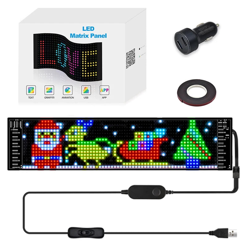 LED-Matrix-Pixel-Panel, Scrollendes Helliges Werbe-LED-Schild, Flexibles USB 5V LED-Auto-Schild Bluetooth-App-Steuerung
