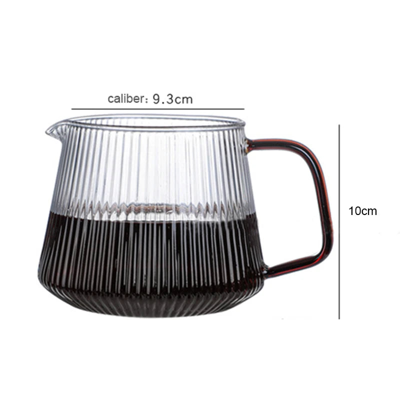 Vertical Striped Coffee Pot Glass Coffee Kettle V-shaped Spout Coffee Teapot Practical Coffeeware About 350ml/500ml Reusable