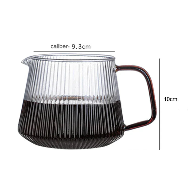 Vertical Striped Coffee Pot Glass Coffee Kettle V-shaped Spout Coffee Teapot Practical Coffeeware About 350ml/500ml Reusable - Golden Bridge Store