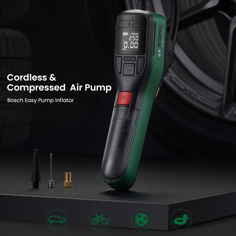 Bosch Electric Air Pump Portable Mini Tire Air Compressor with Led Display for Car Motorcycles Bicycle Swimring Tire Inflator