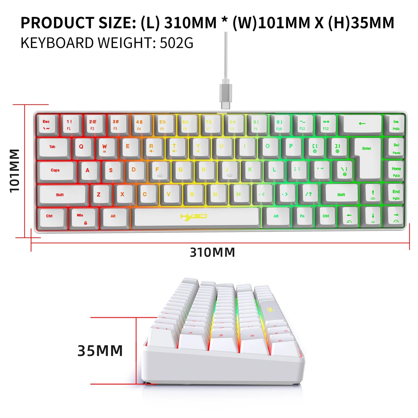 Gaming-Tastatur 2025: HXSJ 60% Percent Gaming Keyboard Ergonomische kleine Mini-Membran-Tastatur, komprimiert mit RGB-Hintergrundbeleuchtung für Windows-PC- und Laptop-Gaming