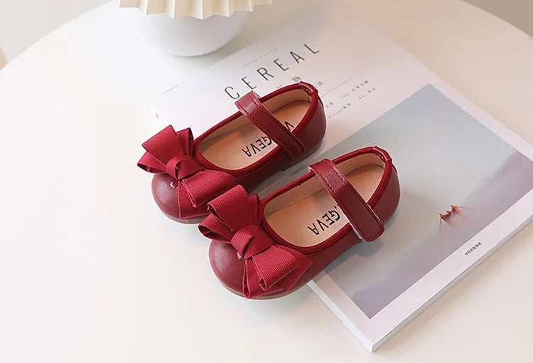 Mädchen Leder Schuhe 2025 - Süße Prinzessin Schleife Einzelschuhe - Frühling Herbst Casual Flats Weiche Sohle