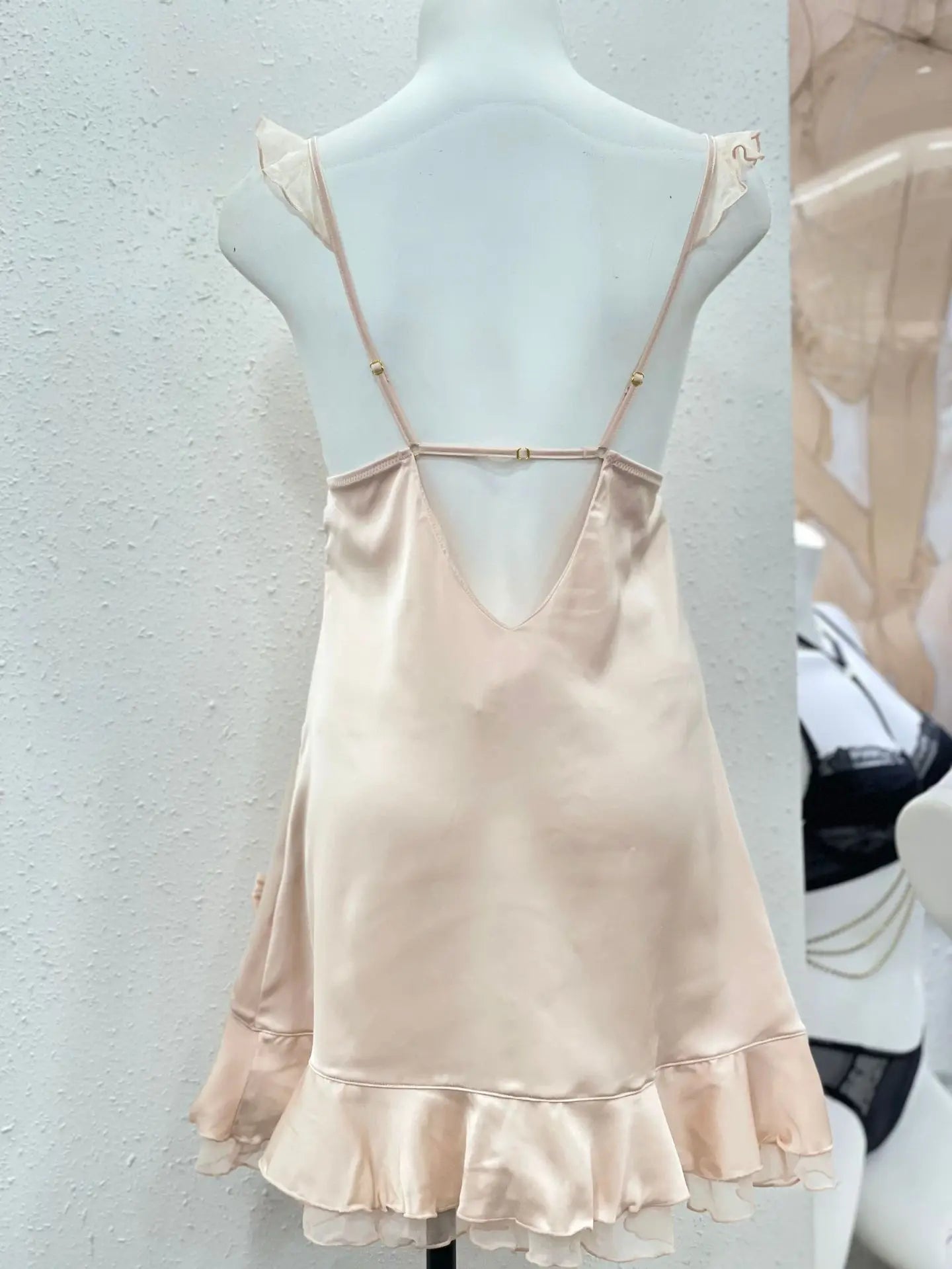 Elegante Schlafdress Elegant Dessous Weiche Eis-Seide Nachthemd Rüschen Swing-Kragen-Nachthemden Babydoll für Frauen