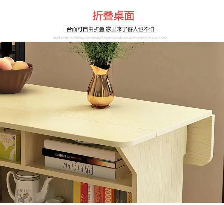 Modern Klappbar Esstisch Mit Aufbewahrung Regale Beweglich Küche Insel Schrank Massivholz Spanplatte Für Kleine Räume