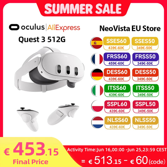 Oculus Quest 3 512G VR-All-in-One-Headset mit integriertem Kopf-VR-Headset-Bewegungssensor-Spielkonsole-Smart-Glasses-Quest-3