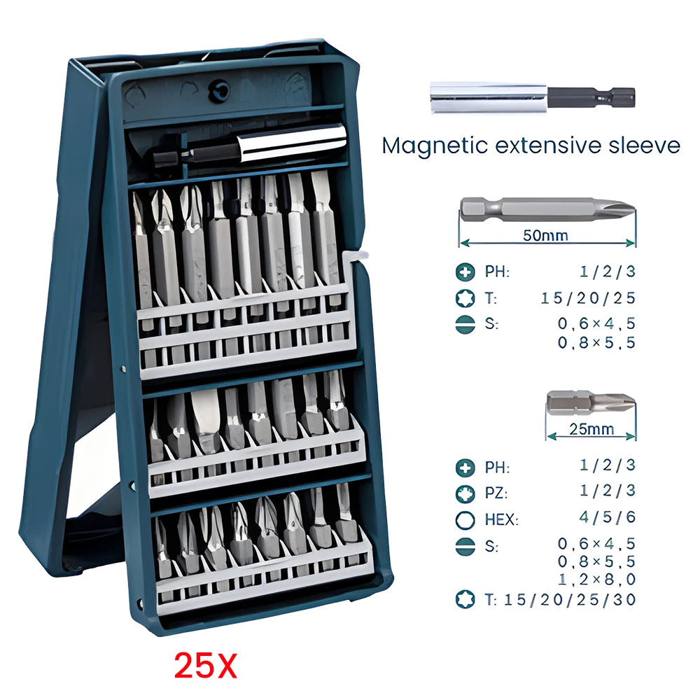 Bosch Screwdriver Bits Set 25Pcs Carbide High Hardness Impact Driver Bit 25Mm 50Mm Electric Screwdriver Bits Kit for Power Tools