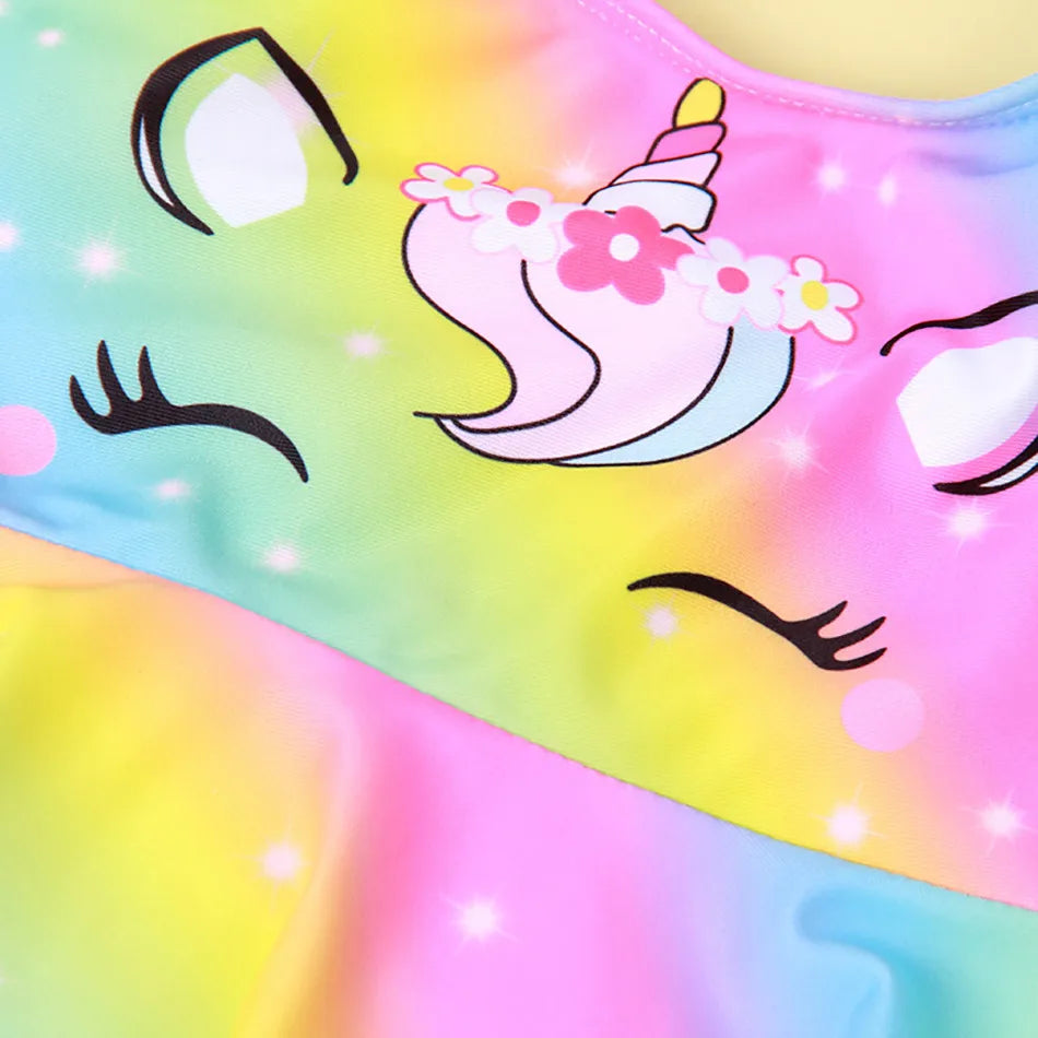 Mädchen-Badeanzug 2025: Einhorn Kinder Bademode Rüschen Strand Schwimmanzug - 2-teiliges Set Baby Geburtstag Badebekleidung 3-8 Jahre