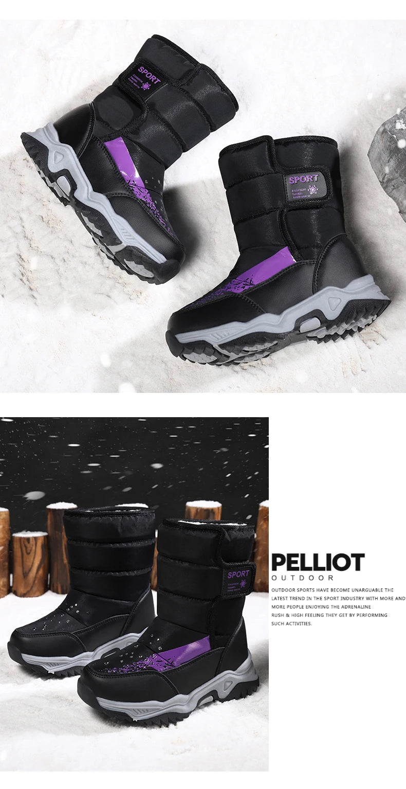 Kinder Winter Stiefel 2025 - Warme Leder Boots Jungen Mädchen - Rutschfest Gefüttert Pink Lila - Mode Winterschuhe
