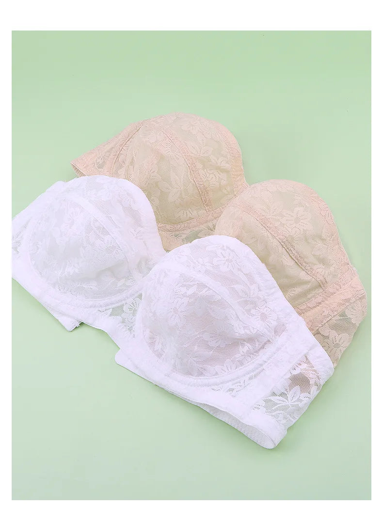 Women's Lingerie Strapless Ultra Thin Bra Transparent Embroidery Floral Brassiere Sexy Invisible Bralette Ladies Underwear