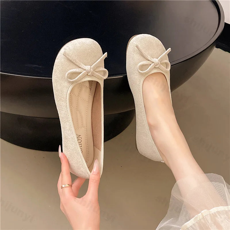 Frauen Ballett Flache Schuhe 2025 - Vier Jahreszeiten Komfortabel Anti Rutsch - Outdoor Casual Schuhe Fashion Schleifenknoten Retro Candy Farbe Damen Schuhe
