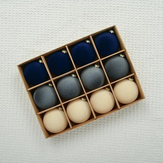 02DB Flocking Weihnachtskugeln - 12 Stück, Durchmesser 6 cm, Mehrfarbig