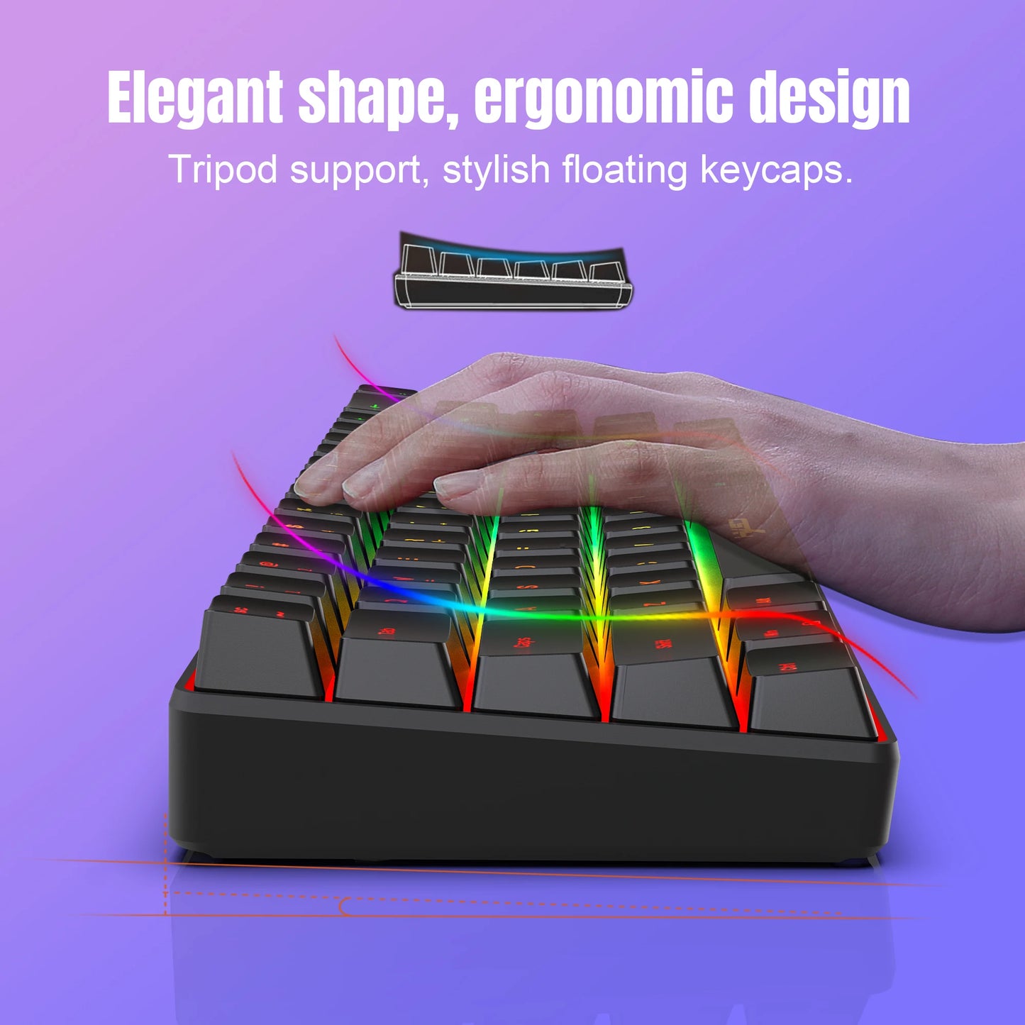 Gaming-Tastatur 2025: HXSJ 60% Percent Gaming Keyboard Ergonomische kleine Mini-Membran-Tastatur, komprimiert mit RGB-Hintergrundbeleuchtung für Windows-PC- und Laptop-Gaming