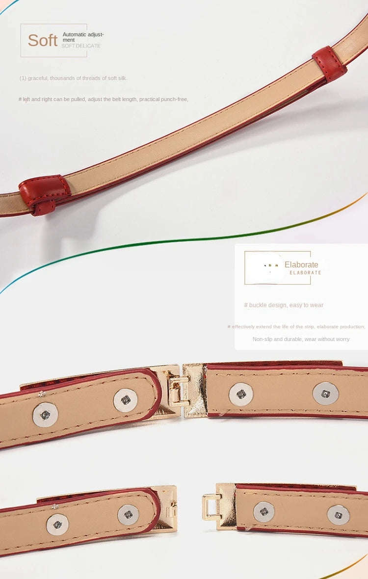 Belt Dress Simple Versatile Fashion Women Leather Thin Skinny Metal Gold Elastic Buckle Waistband Belt Dress Accessories