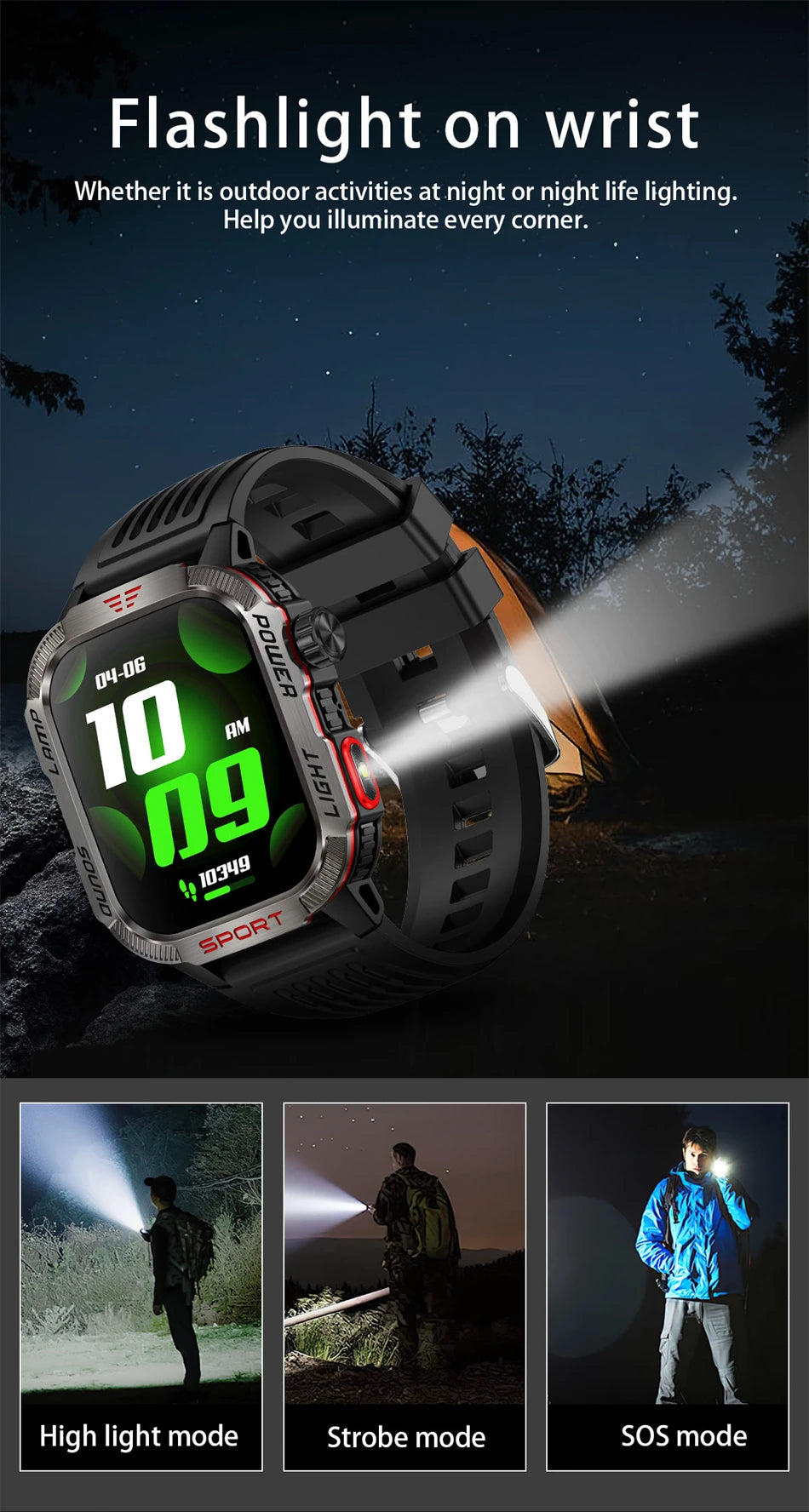 Smartwatch 2025: Outdoor-Military GPS-Sports - Flashlight Compass Collection