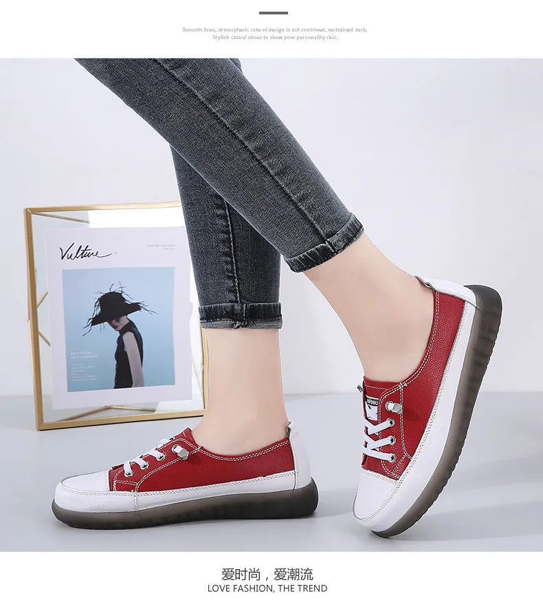 Ladies Sneakers 2024 Spring Genuine Leather Casual Walking Shoes Women Fashion Summer Flats Youth Girl Student Jogging Trainers