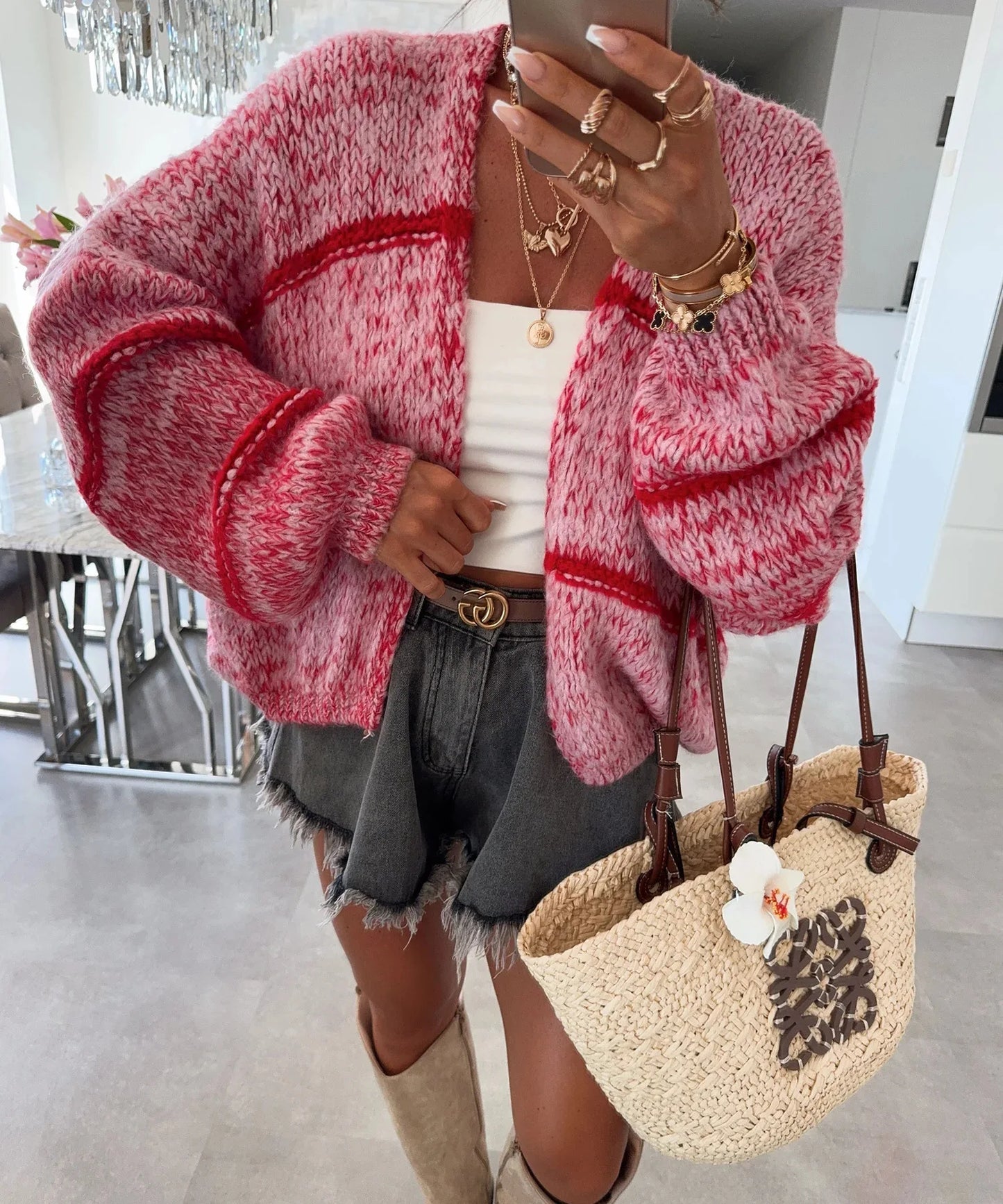 Luna Strickjacke Oversize Damen - Grobgarn Langarm L/XL